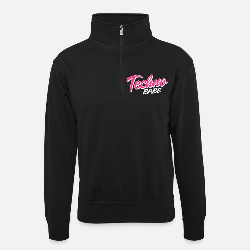 Techno Babe - Unisex Pullover mit Zip-Kragen - Schwarz