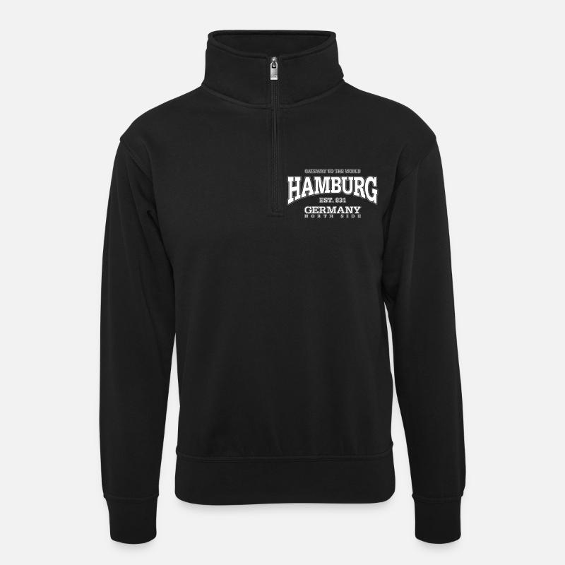 Hamburg (white) - Unisex Pullover mit Zip-Kragen - Schwarz