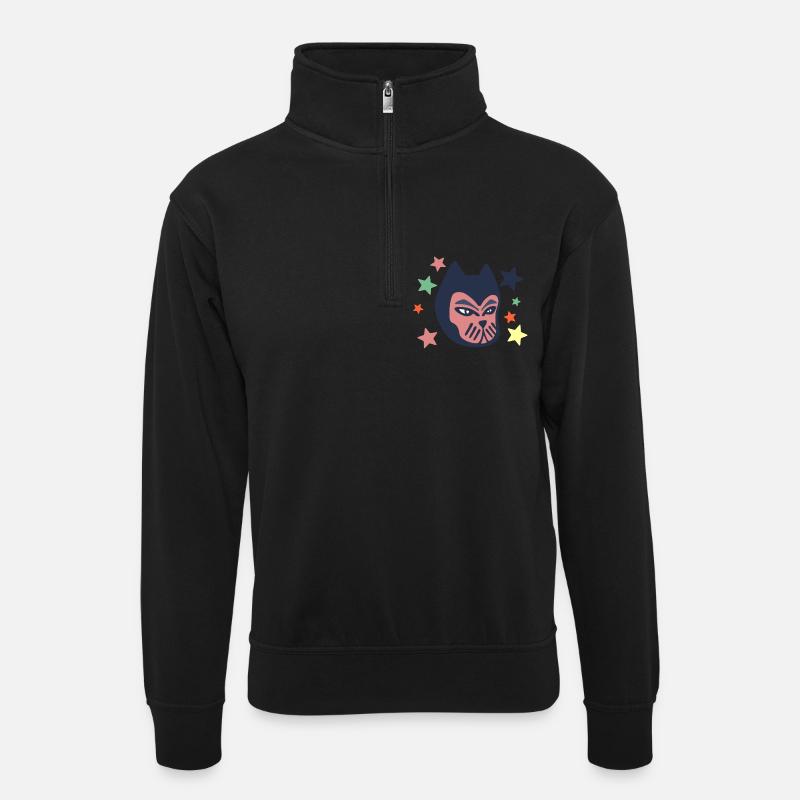 Galactic cat - Unisex sweater with zip collar - black