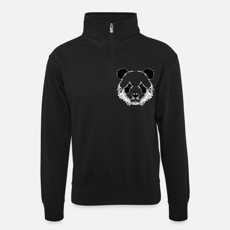 Panda head - Unisex sweater with zip collar - black