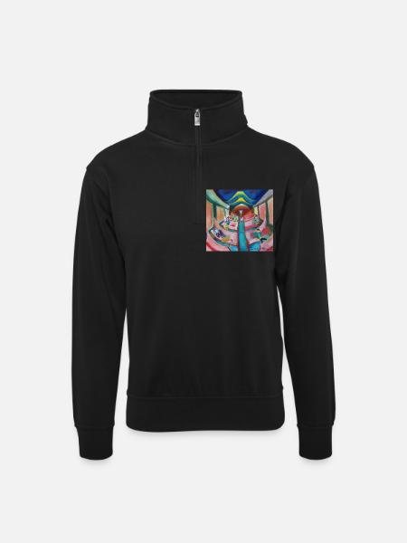 train at night 3 - Unisex sweater with zip collar - black