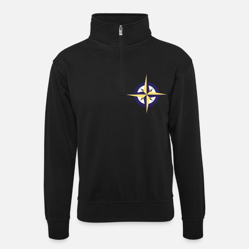 Windrose - Unisex Pullover mit Zip-Kragen - Schwarz