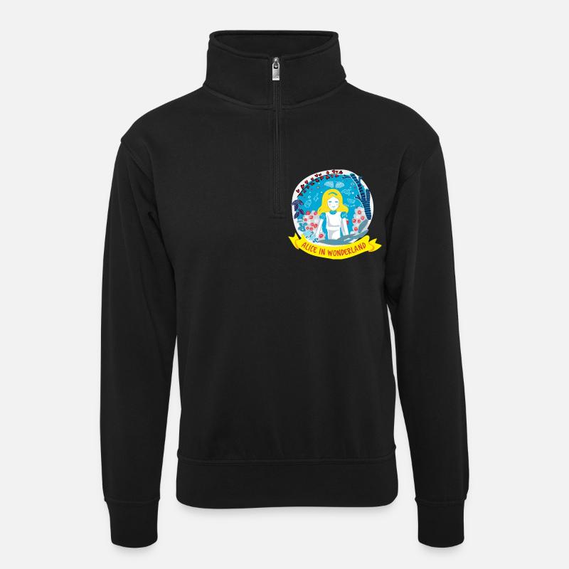 ALICE IN WONDERLAND - Unisex Pullover mit Zip-Kragen - Schwarz