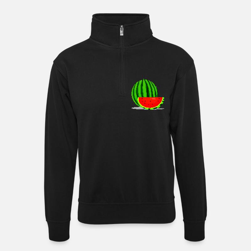 Pixel Art Melon - Unisex sweater with zip collar - black