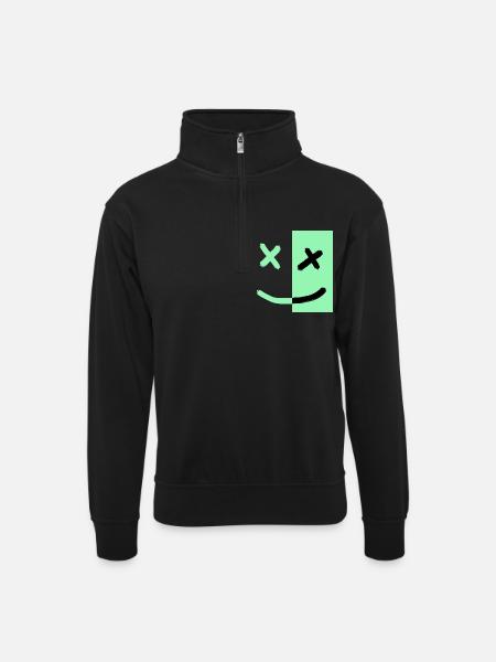 Smiley - Unisex Pullover mit Zip-Kragen - Schwarz