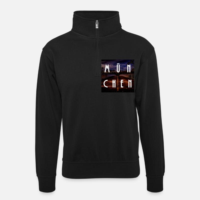 München - Unisex Pullover mit Zip-Kragen - Schwarz