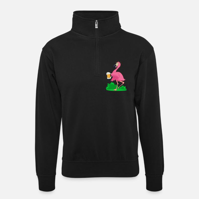 Der betrunkene Flamingo - Unisex Pullover mit Zip-Kragen - Schwarz