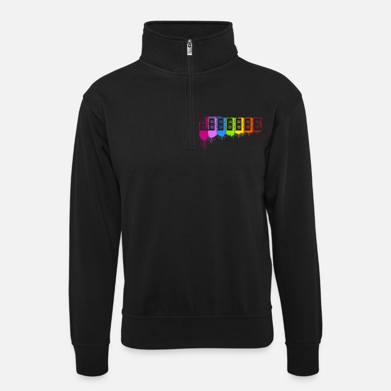 Rainbow Cassettes - Unisex Pullover mit Zip-Kragen - Schwarz