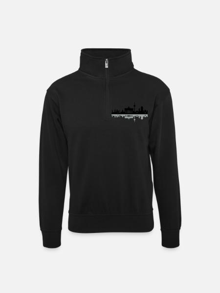 Skyline Berlin Schatten - Unisex Pullover mit Zip-Kragen - Schwarz