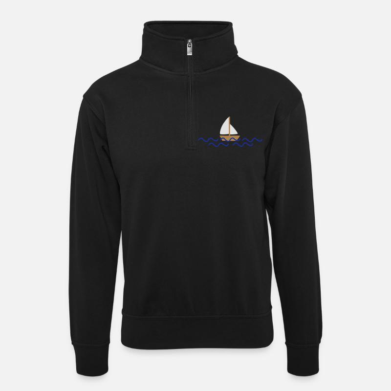 Schiff mit Wellen - Unisex Pullover mit Zip-Kragen - Schwarz