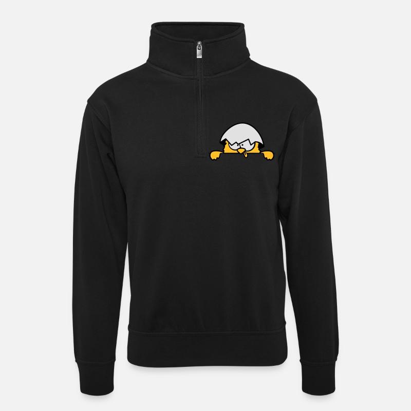 Verrücktes Küken hinter Mauer - Unisex Pullover mit Zip-Kragen - Schwarz