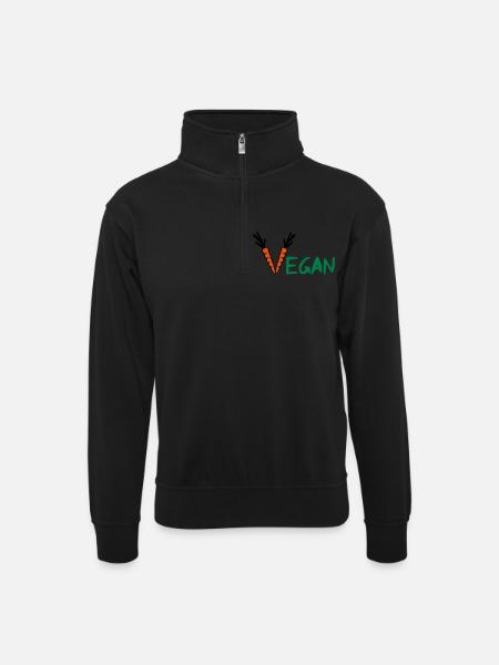 Vegan - Unisex Pullover mit Zip-Kragen - Schwarz
