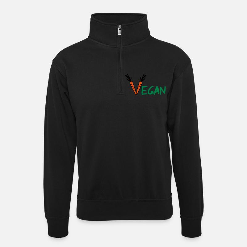 Vegan - Unisex Pullover mit Zip-Kragen - Schwarz