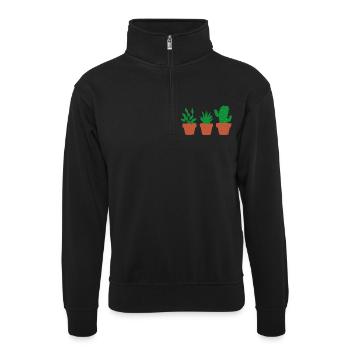 Pflanzen - Unisex Pullover mit Zip-Kragen - Schwarz - Vorne