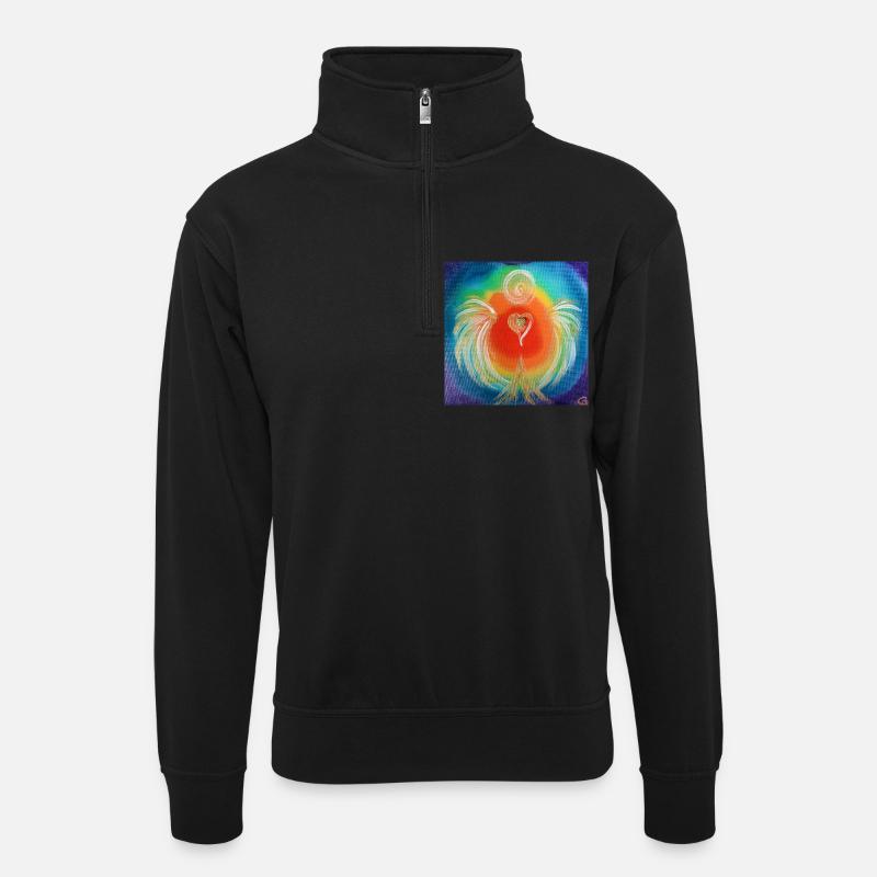 Herzengel der Chakrenbalance - Unisex Pullover mit Zip-Kragen - Schwarz