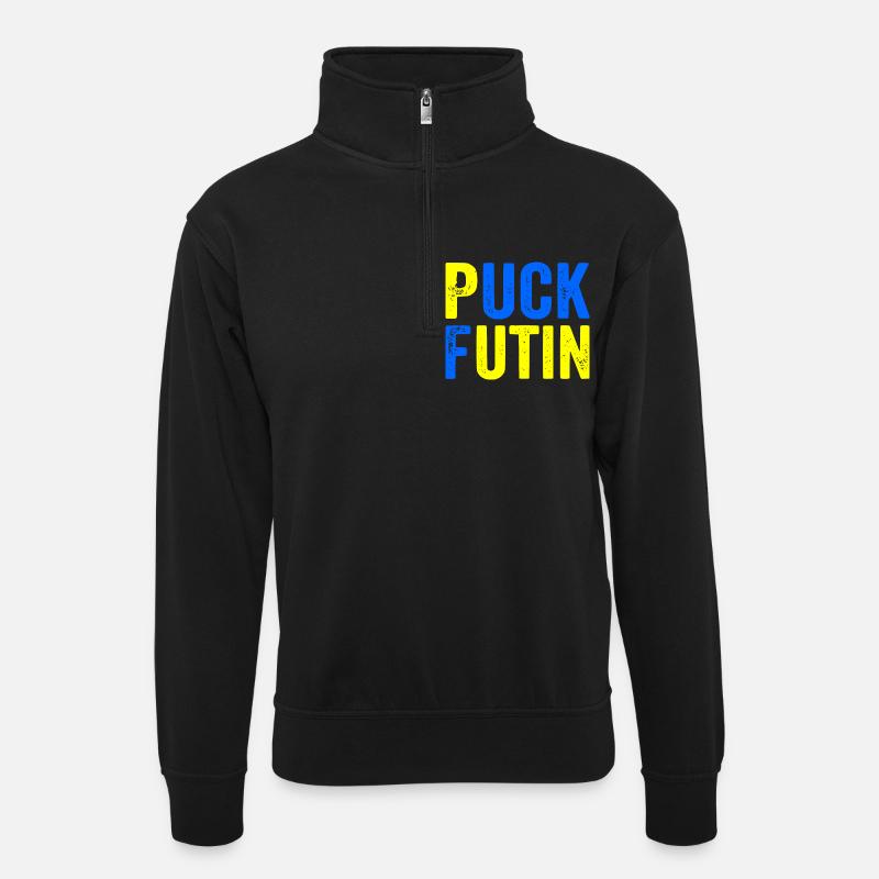 Puck futin - Unisex Pullover mit Zip-Kragen - Schwarz