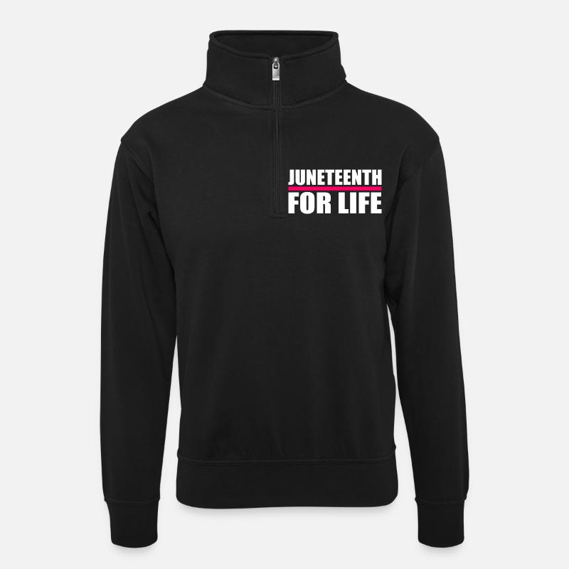 juneteenth - Unisex Pullover mit Zip-Kragen - Schwarz