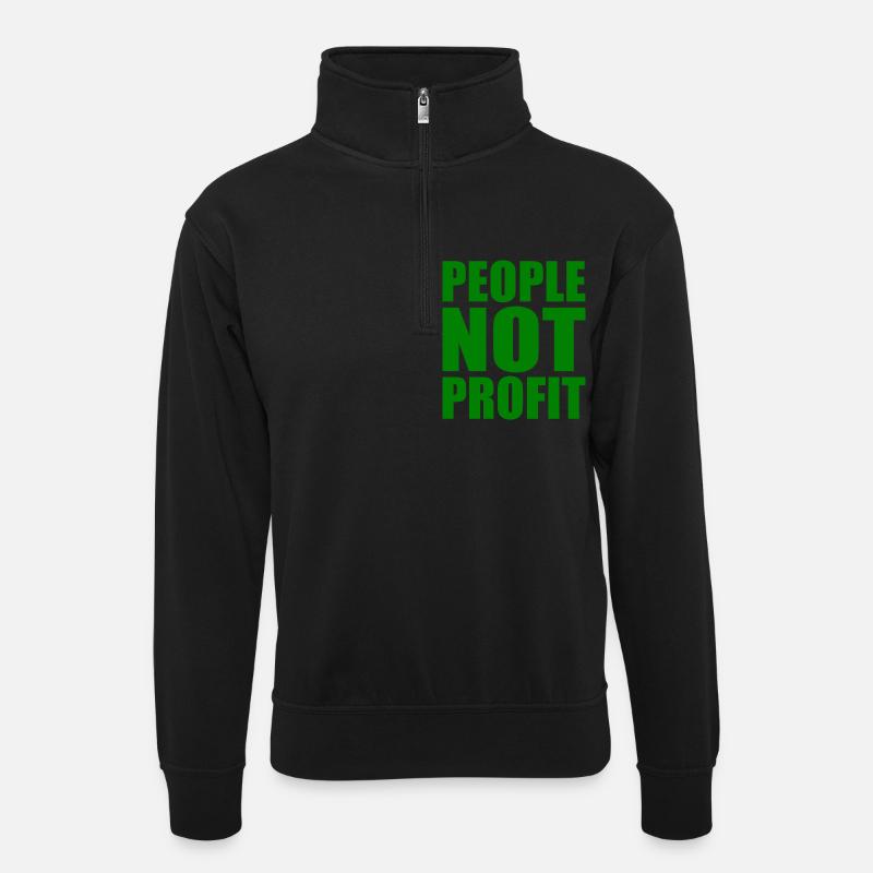 People not profit - Unisex Pullover mit Zip-Kragen - Schwarz