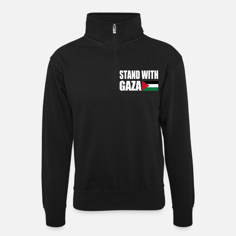 Stand with gaza - Sweat col montant zippé unisexe - noir