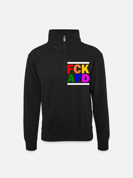 Fck afd - Unisex Pullover mit Zip-Kragen - Schwarz