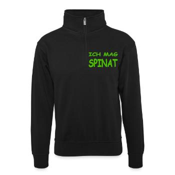Spinat - Unisex Pullover mit Zip-Kragen - Schwarz - Vorne