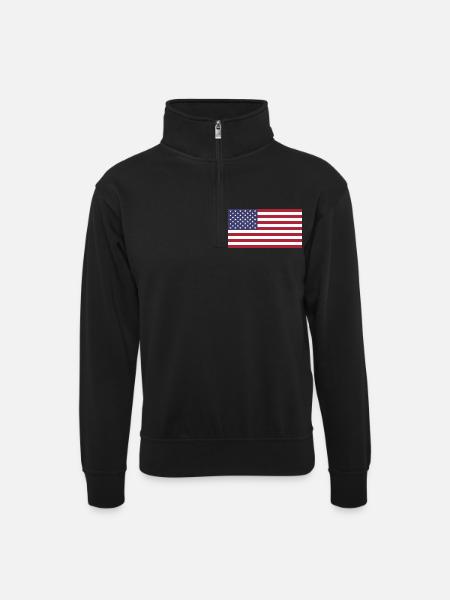 USA - Unisex Pullover mit Zip-Kragen - Schwarz