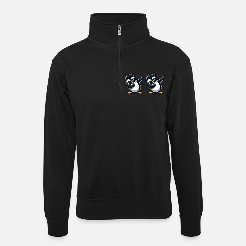 Penguin Dabbing 2 - Unisex sweater with zip collar - black