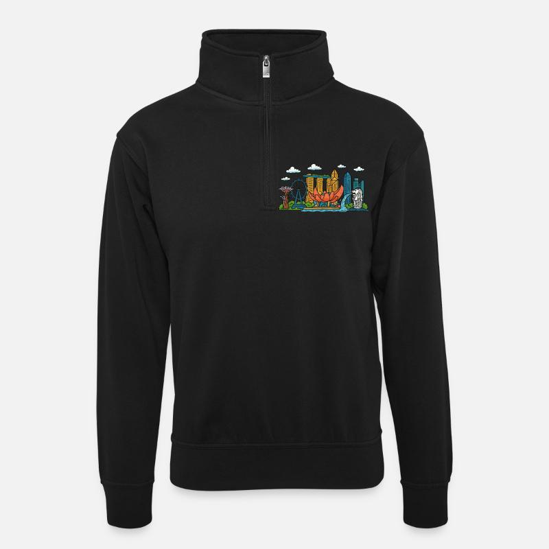 singapur city skyline - Unisex Pullover mit Zip-Kragen - Schwarz