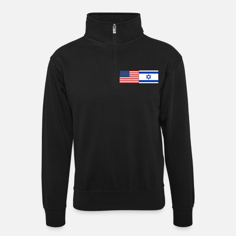États-Unis, Israël Drapeau - Sweat col montant zippé unisexe - noir