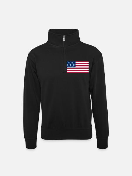 usa - Unisex Pullover mit Zip-Kragen - Schwarz