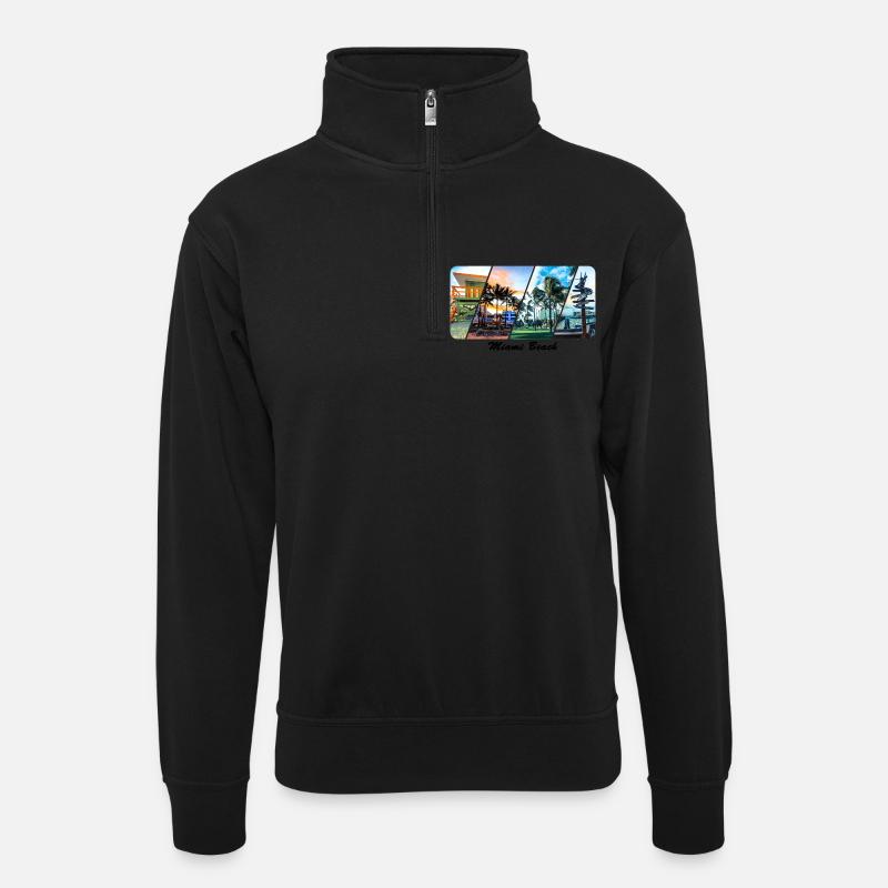 Miami Beach - Unisex Pullover mit Zip-Kragen - Schwarz