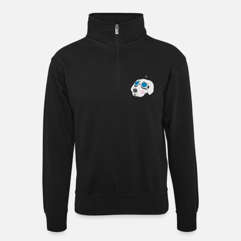 Cooler Hund mit Sonnenbrille - Unisex Pullover mit Zip-Kragen - Schwarz