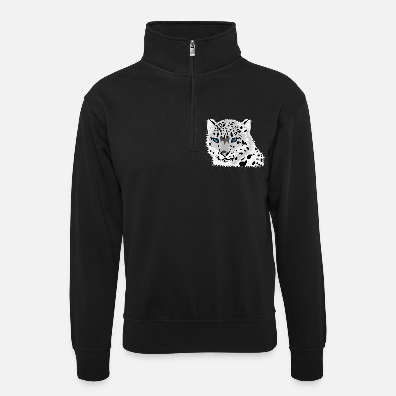 snow leopard - Unisex sweater with zip collar - black