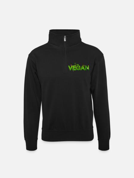 I am vegan - Unisex Pullover mit Zip-Kragen - Schwarz