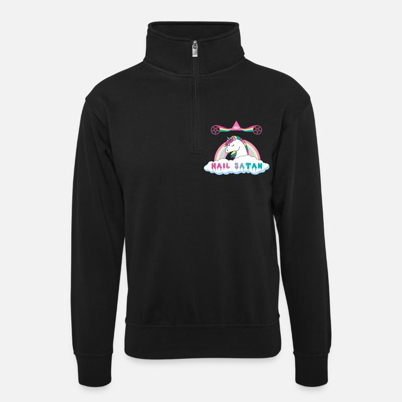 Hagel Satan Einhorn - Unisex Pullover mit Zip-Kragen - Schwarz