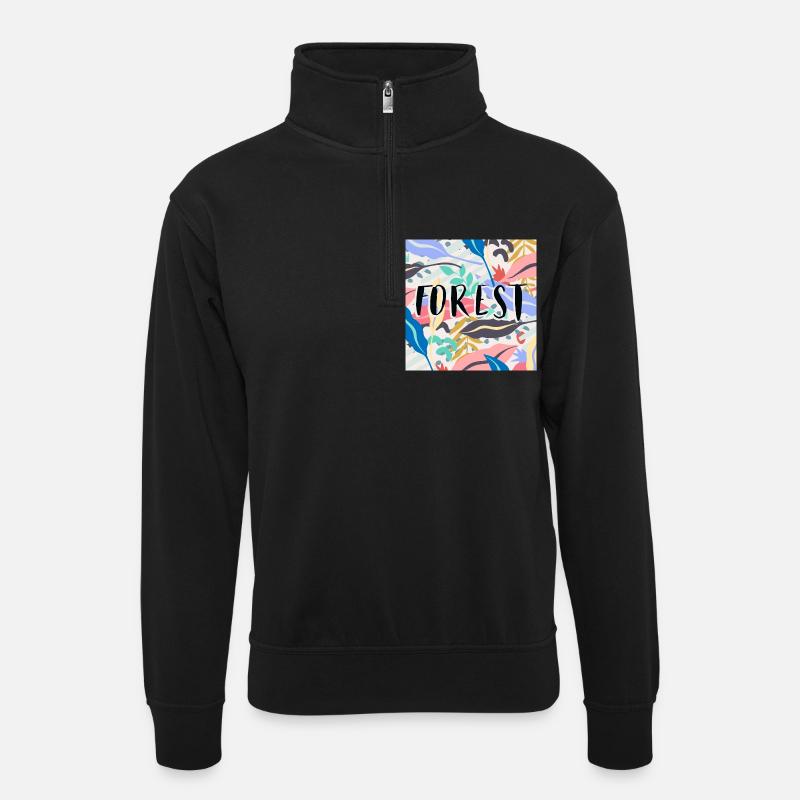 Wald 2 - Unisex Pullover mit Zip-Kragen - Schwarz