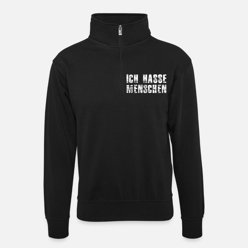 I hate people - Unisex sweater with zip collar - black