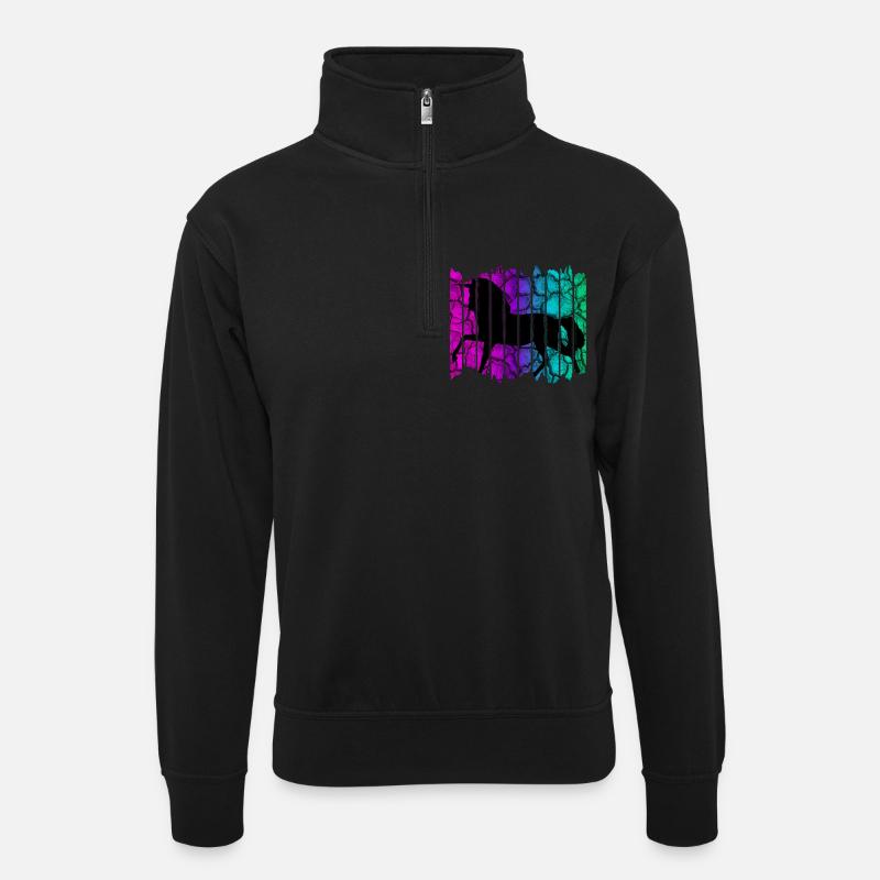 Pferd - Unisex Pullover mit Zip-Kragen - Schwarz