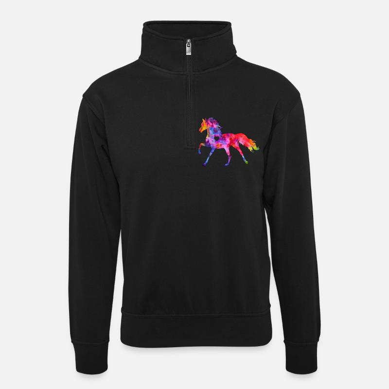 Pferd mit Herz - Unisex Pullover mit Zip-Kragen - Schwarz