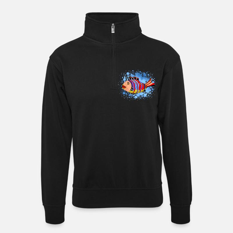 poisson - Sweat col montant zippé unisexe - noir