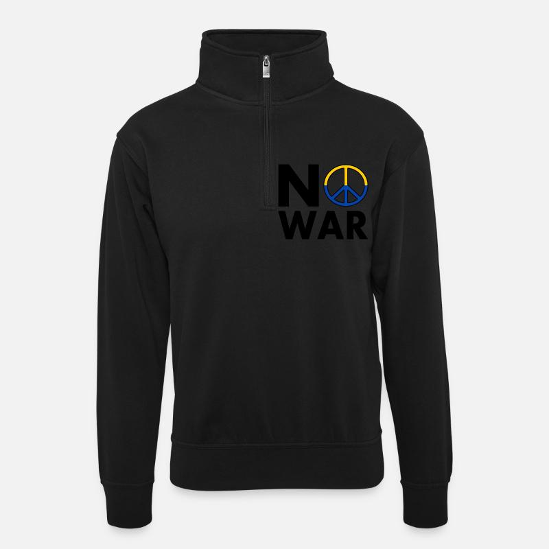 No war - Unisex sweater with zip collar - black