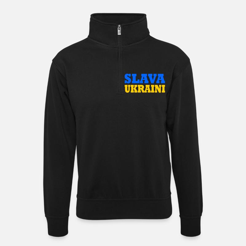 Slava ukraini - Unisex Pullover mit Zip-Kragen - Schwarz