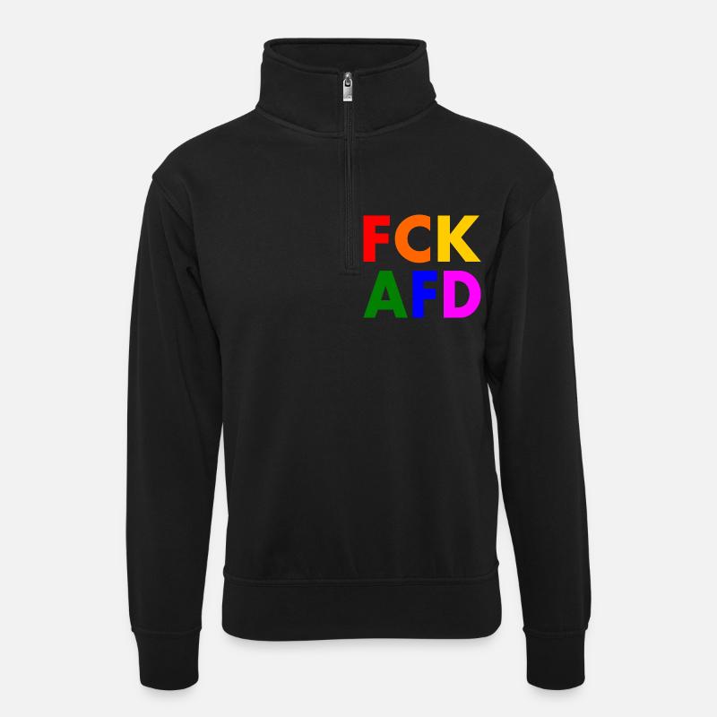 Fck afd - Unisex Pullover mit Zip-Kragen - Schwarz