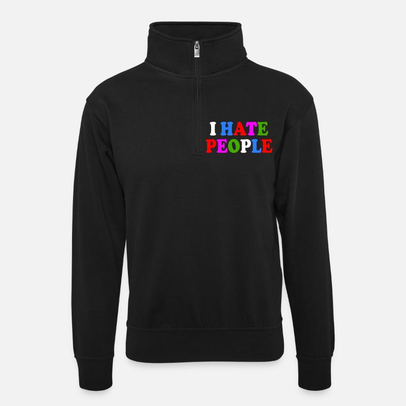 I hate people - Unisex sweater with zip collar - black