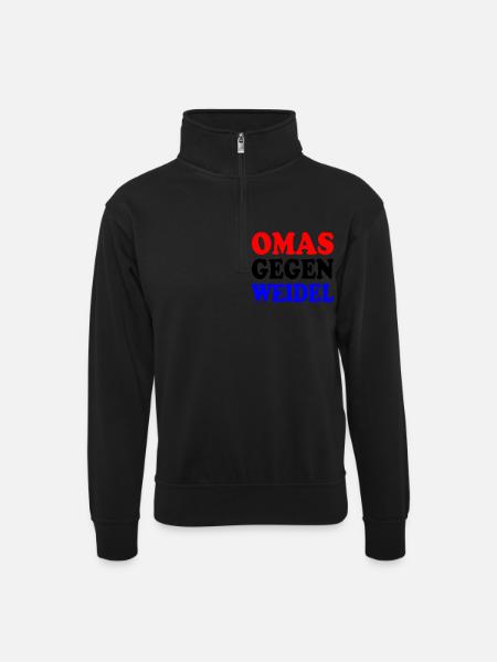 omas gegen weidel - Unisex Pullover mit Zip-Kragen - Schwarz