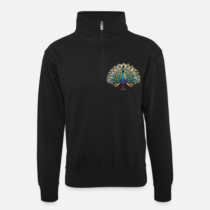 Pfau - Vogel Sticker - Unisex Pullover mit Zip-Kragen - Schwarz