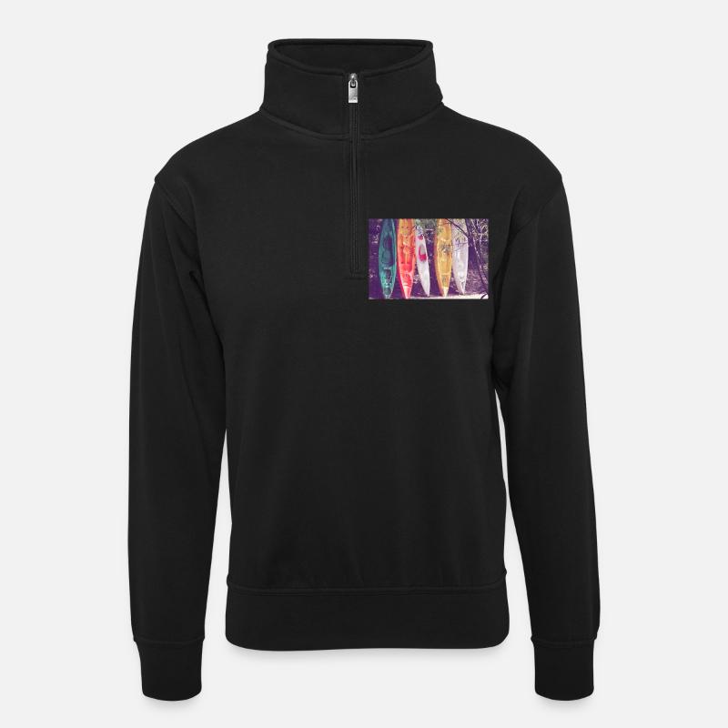 Kanus - Unisex Pullover mit Zip-Kragen - Schwarz