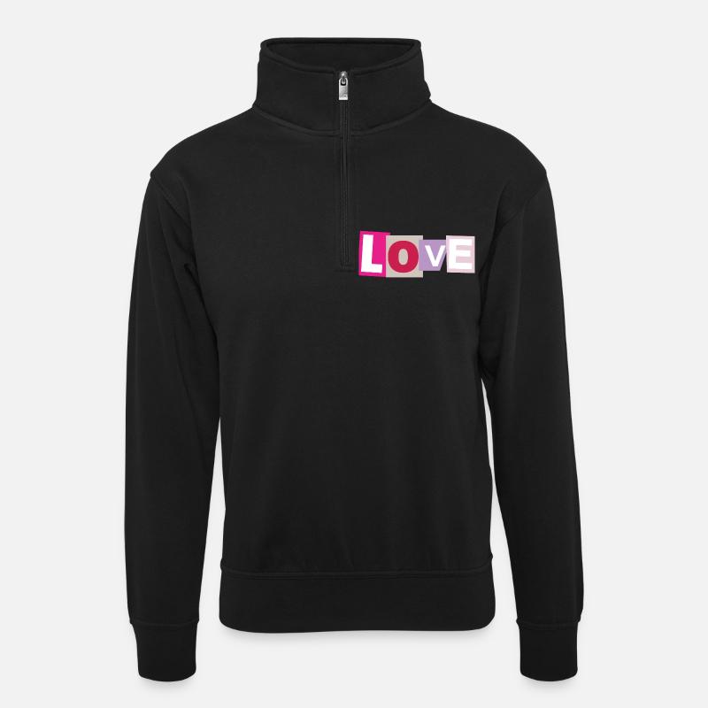 Liebe - Unisex Pullover mit Zip-Kragen - Schwarz