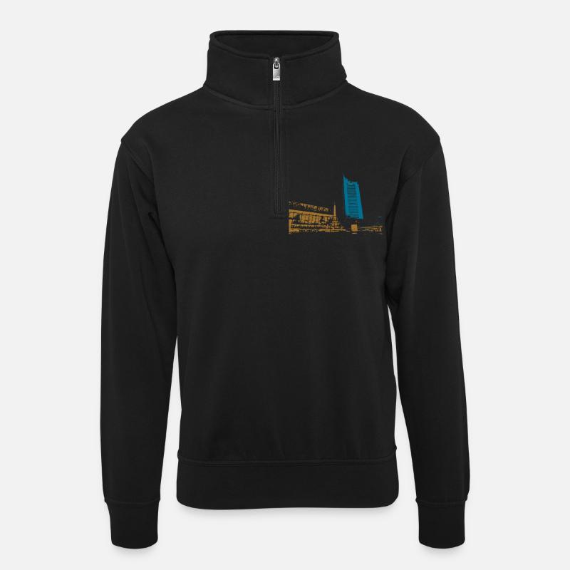 Leipzig Gewandhaus Uni Riese Geschenkidee - Unisex Pullover mit Zip-Kragen - Schwarz