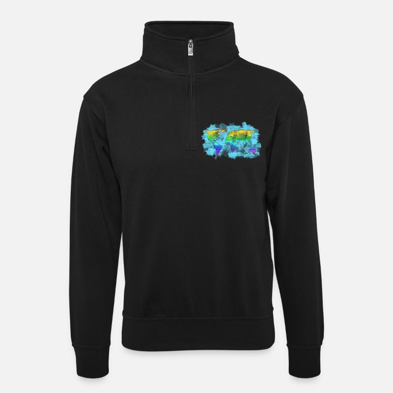 Weltkarte - Unisex Pullover mit Zip-Kragen - Schwarz